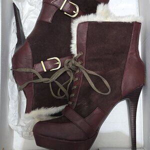 Colin Stuart, brown heels with fur, size 8.5